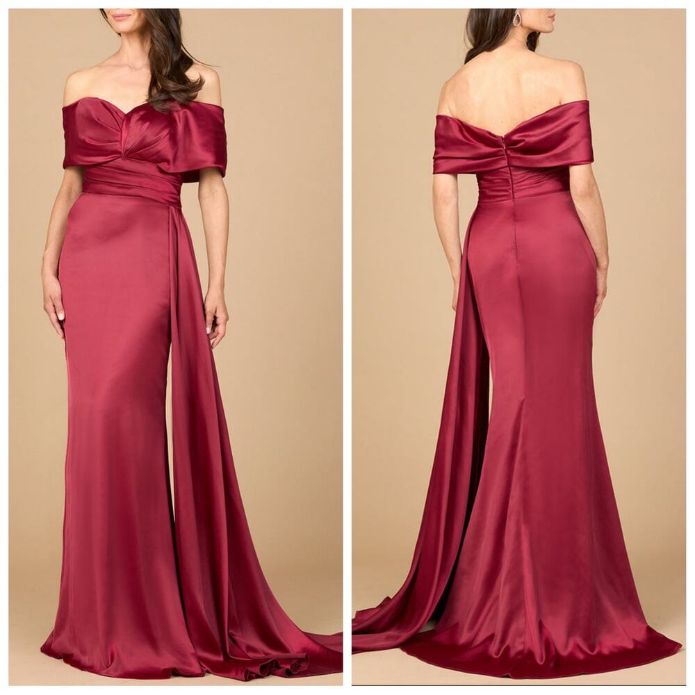 Lara New York Off Shoulder Satin Dress in Dark Red Size S